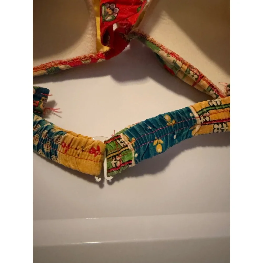 Vintage Patchwork Floral Bikini Top Front Tie Retro Boho‎ Multicolor Swimwear